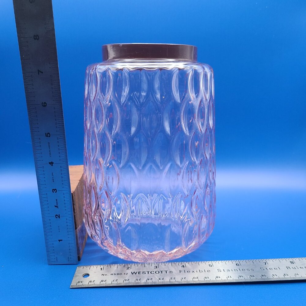 Pink Textured Ovals Pressed Glass Vase 8" Ugly Rim Paint - Picture 11 of 11